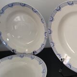 6 assiettes creuses faïence Saint Amand et Hamage blanc/bleu