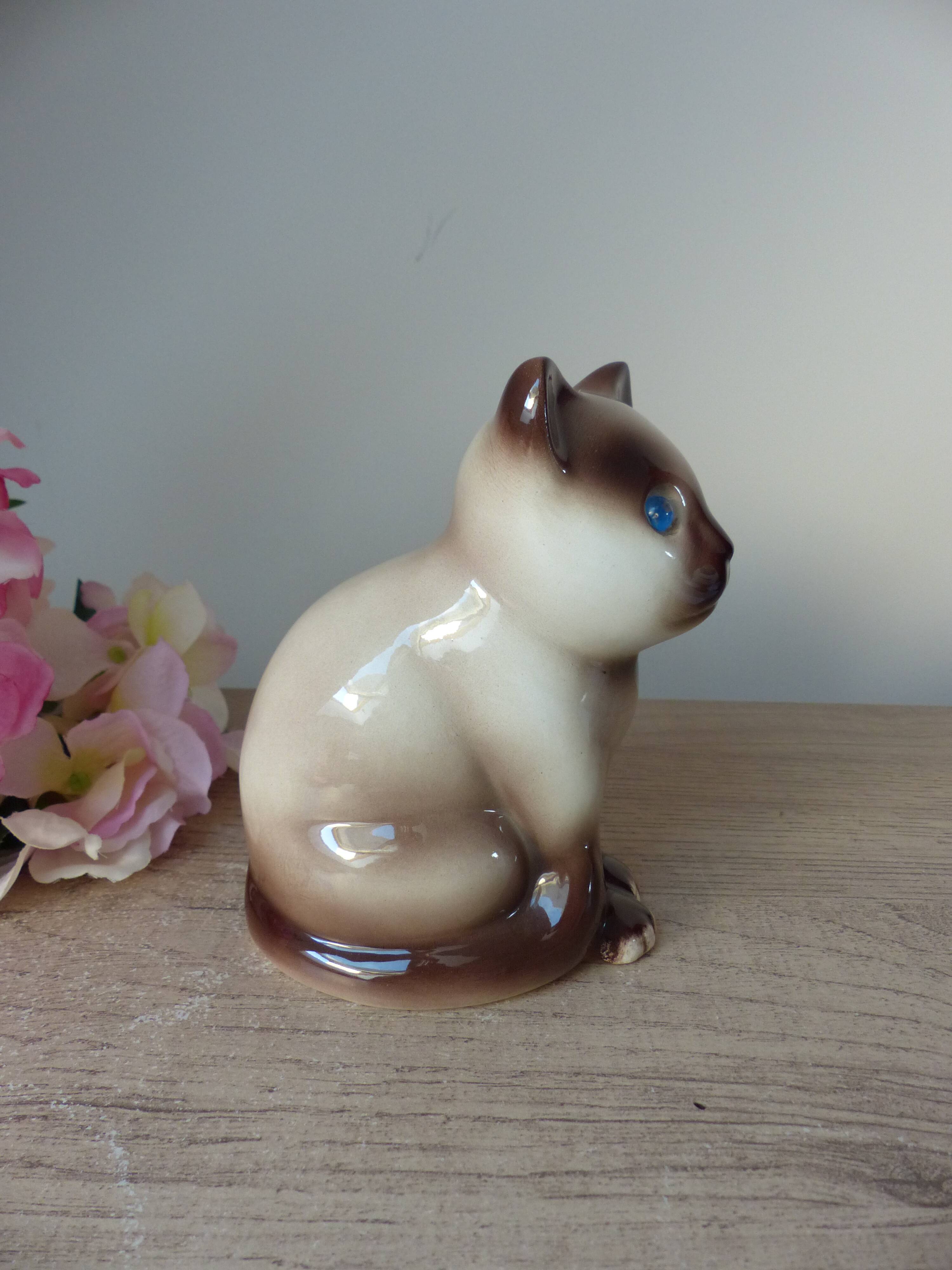 Vintage Siamese Brown Kitten Figurine with Blue Eyes Ceramic Elpa Alcobaca