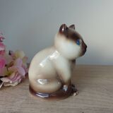 Vintage Siamese Brown Kitten Figurine with Blue Eyes Ceramic Elpa Alcobaca