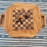 Table d'échecs, avec tiroirs jeu d'échecs rustique en bois d'olivier