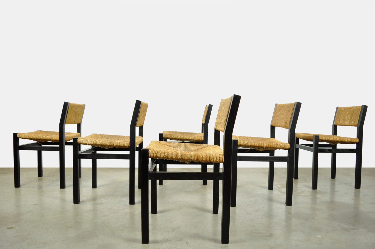 Set of 6 dining chairs with wicker seats by Martin Visser and produced by ‘t Spectrum, 1970s