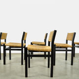 Set of 6 dining chairs with wicker seats by Martin Visser and produced by ‘t Spectrum, 1970s