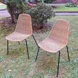 Pair of Legler rattan and iron dining / stacking chairs, Switzerland 1960s