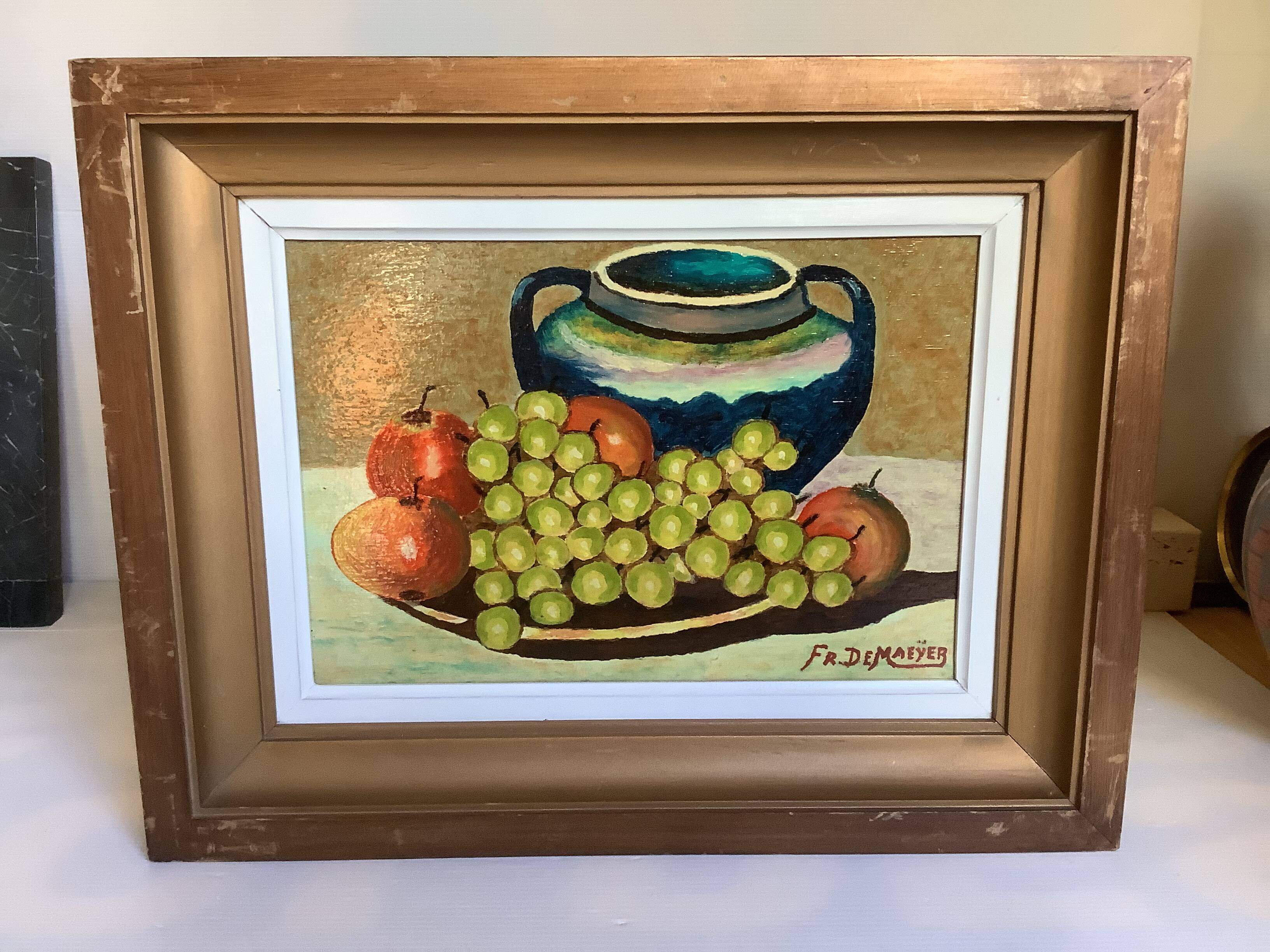Still life painting oil on panel signed