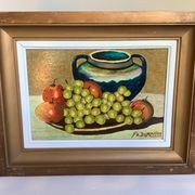 Still life painting oil on panel signed