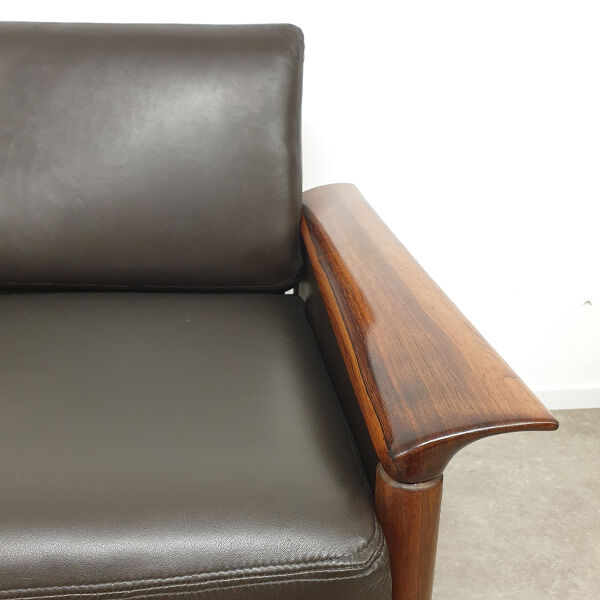 Hans olsen three seater sofa in leather and rosewood