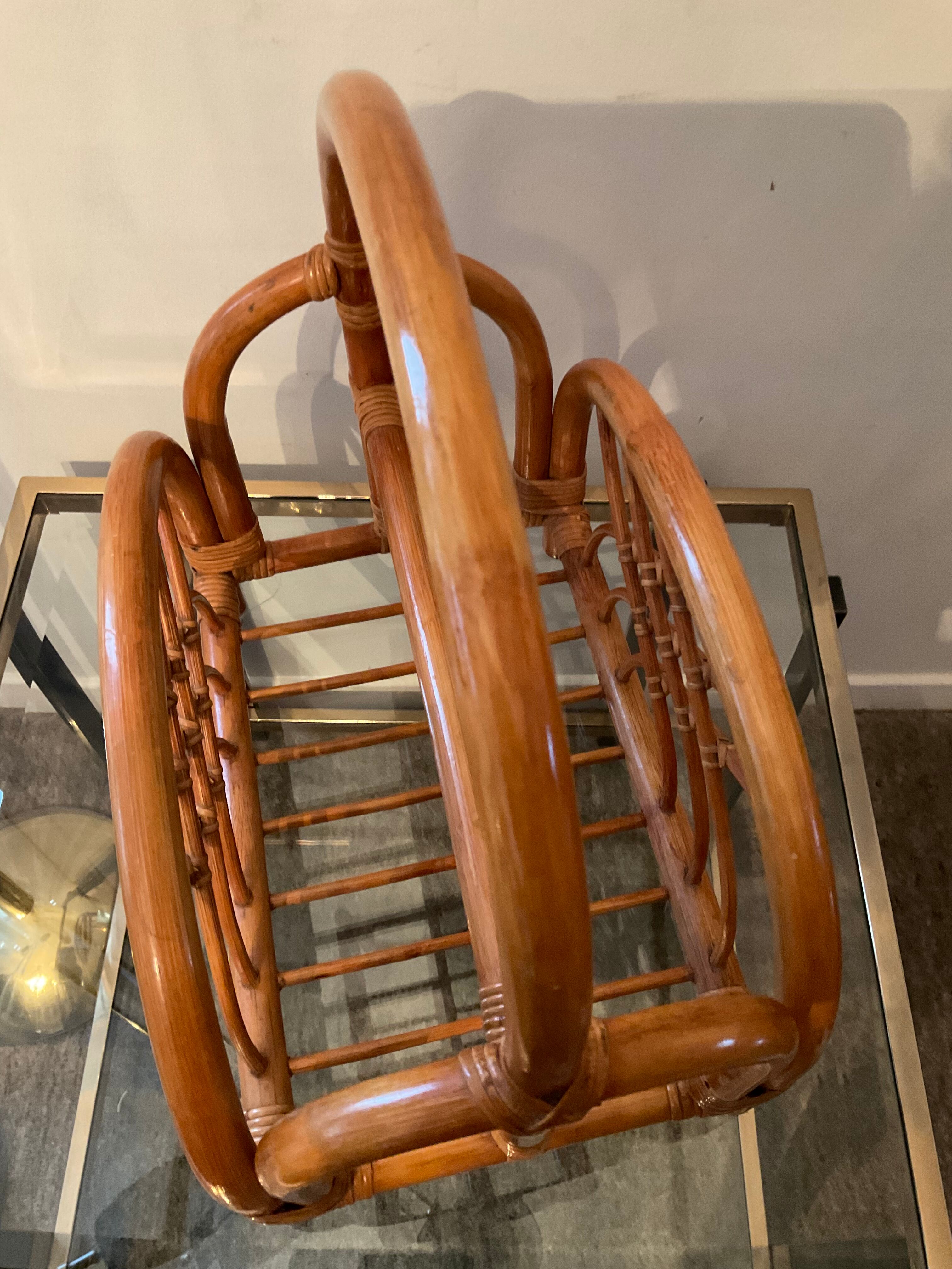 Vintage rattan magazine holder 70s