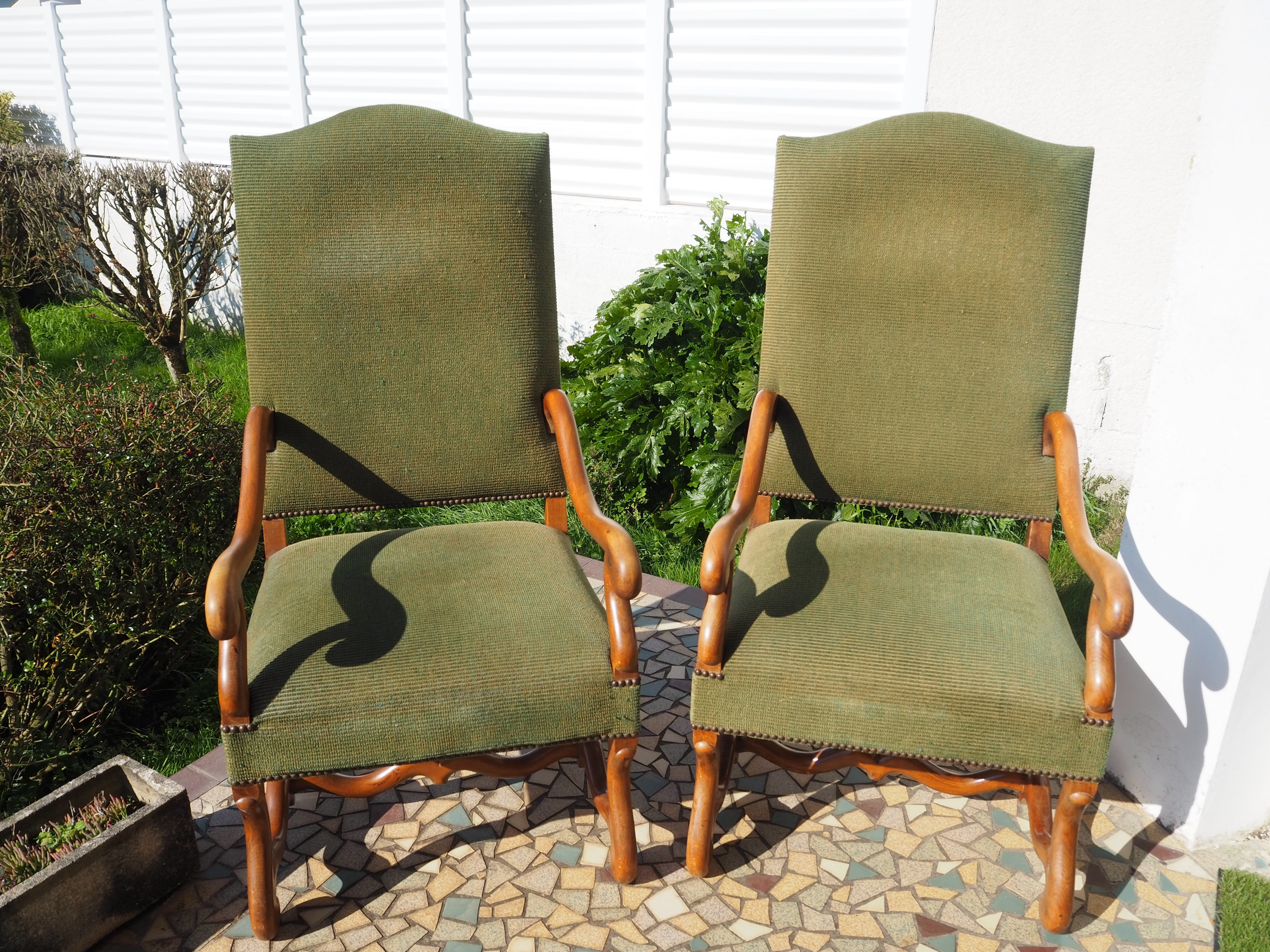 A pair of Louis XIII-style sheep bones armchairs