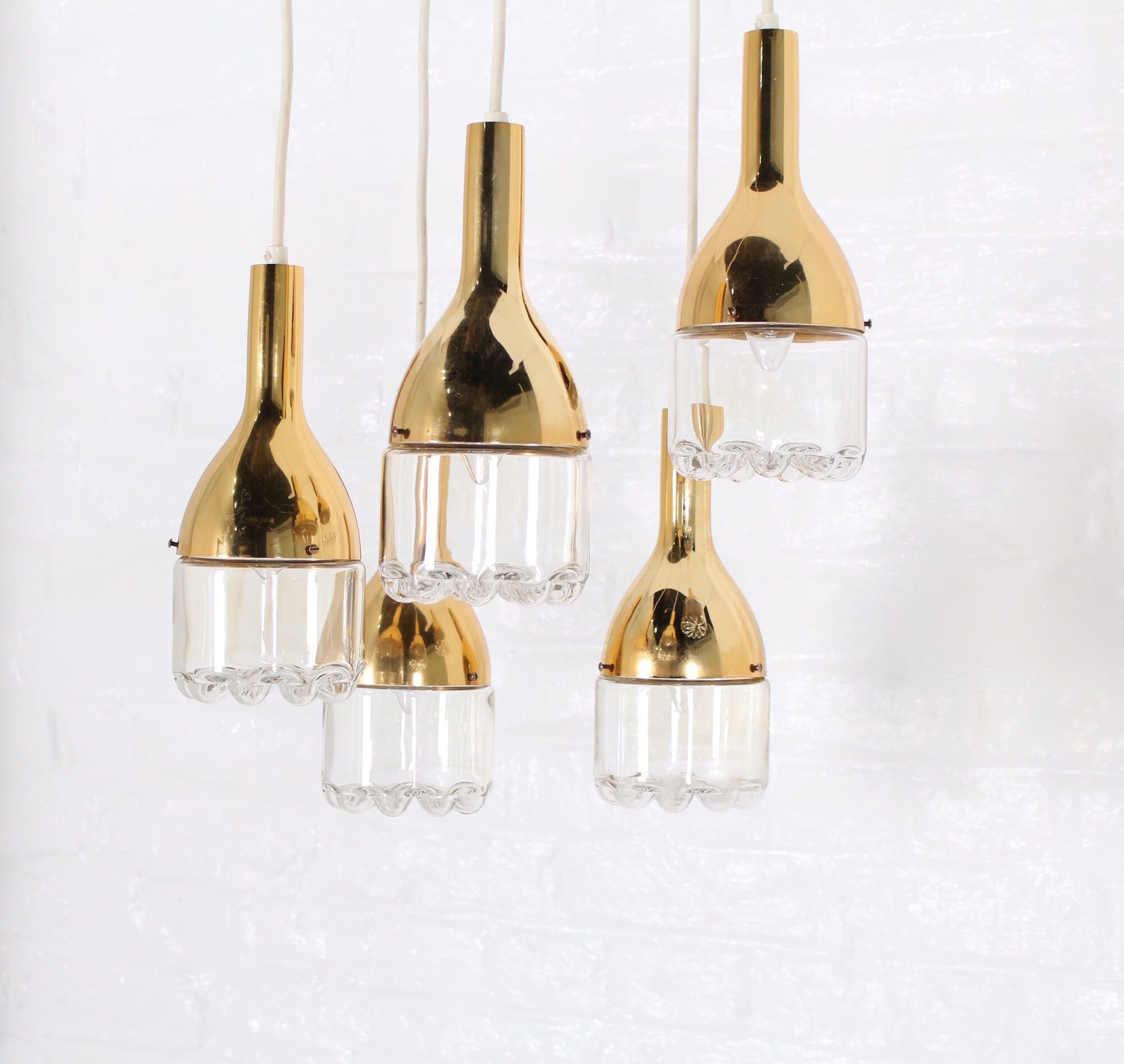 Hanging lamp brass waterfall and blown glass