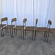 Set of 6 Vintage Industrial School Chairs: Brown Fabric, Black Metal Base