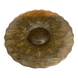 Coupe à fruits, plat ancien en verre moulé vert vintage