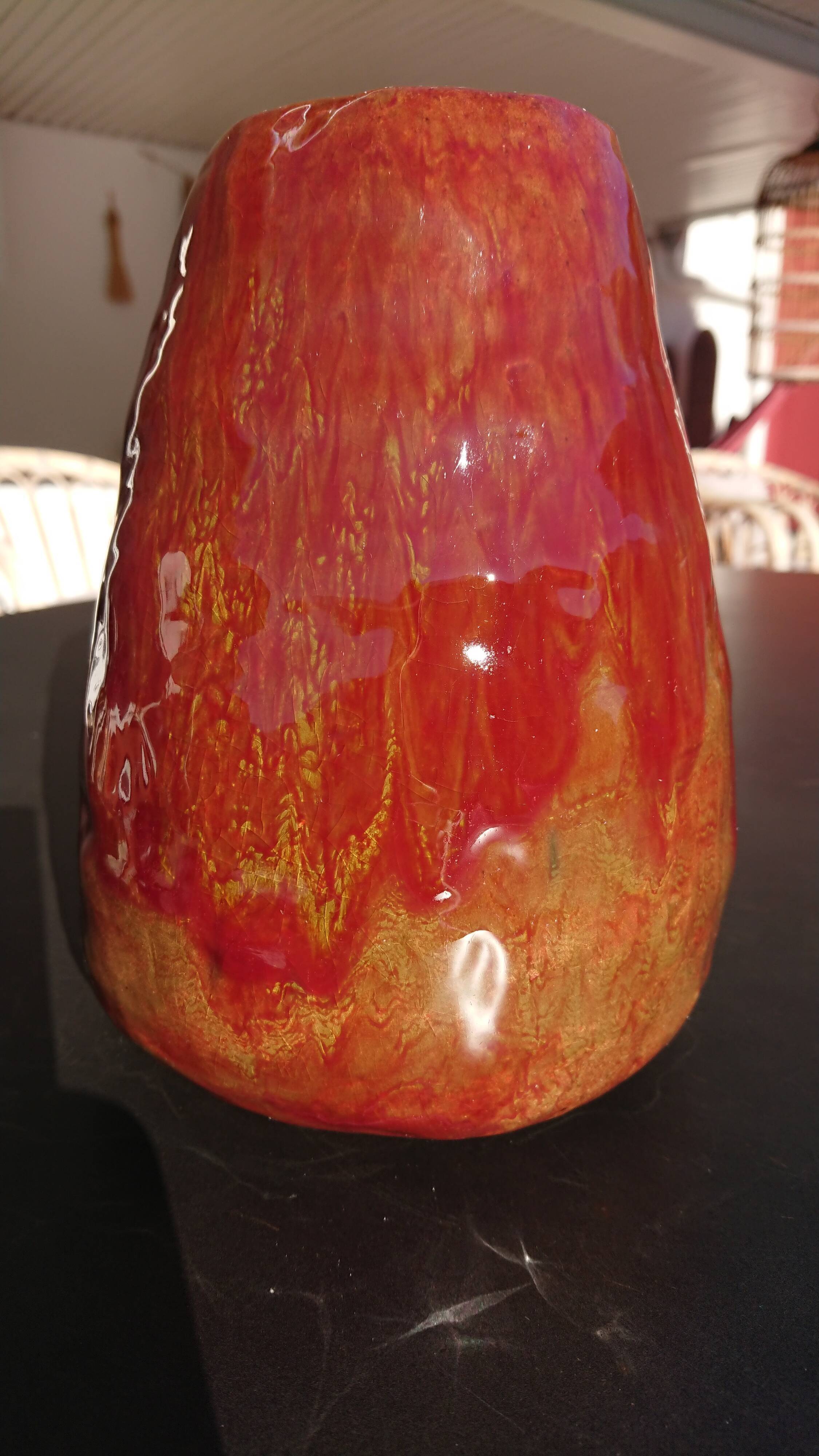 Burgundy enamelled brutalist vase