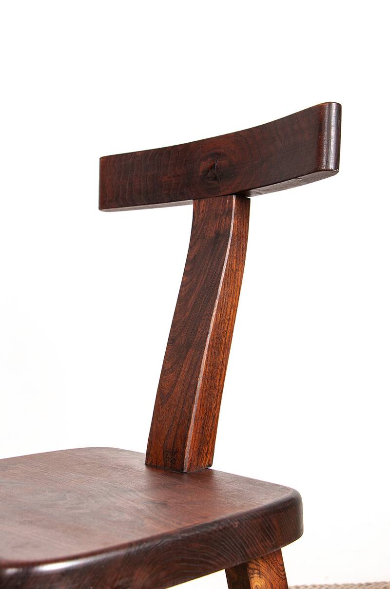 Set of 4 Scandinavian chairs in solid Elm, model T in the style of Olavi Hannin.