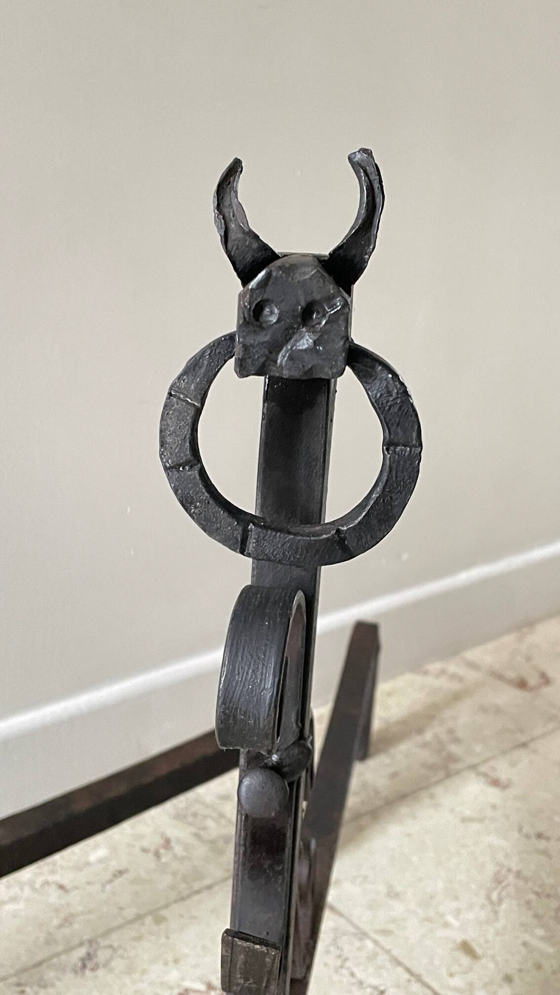 Pair of vintage steel brutalist andirons