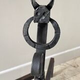 Pair of vintage steel brutalist andirons