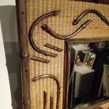 2-tone beveled square wood and rattan mirror