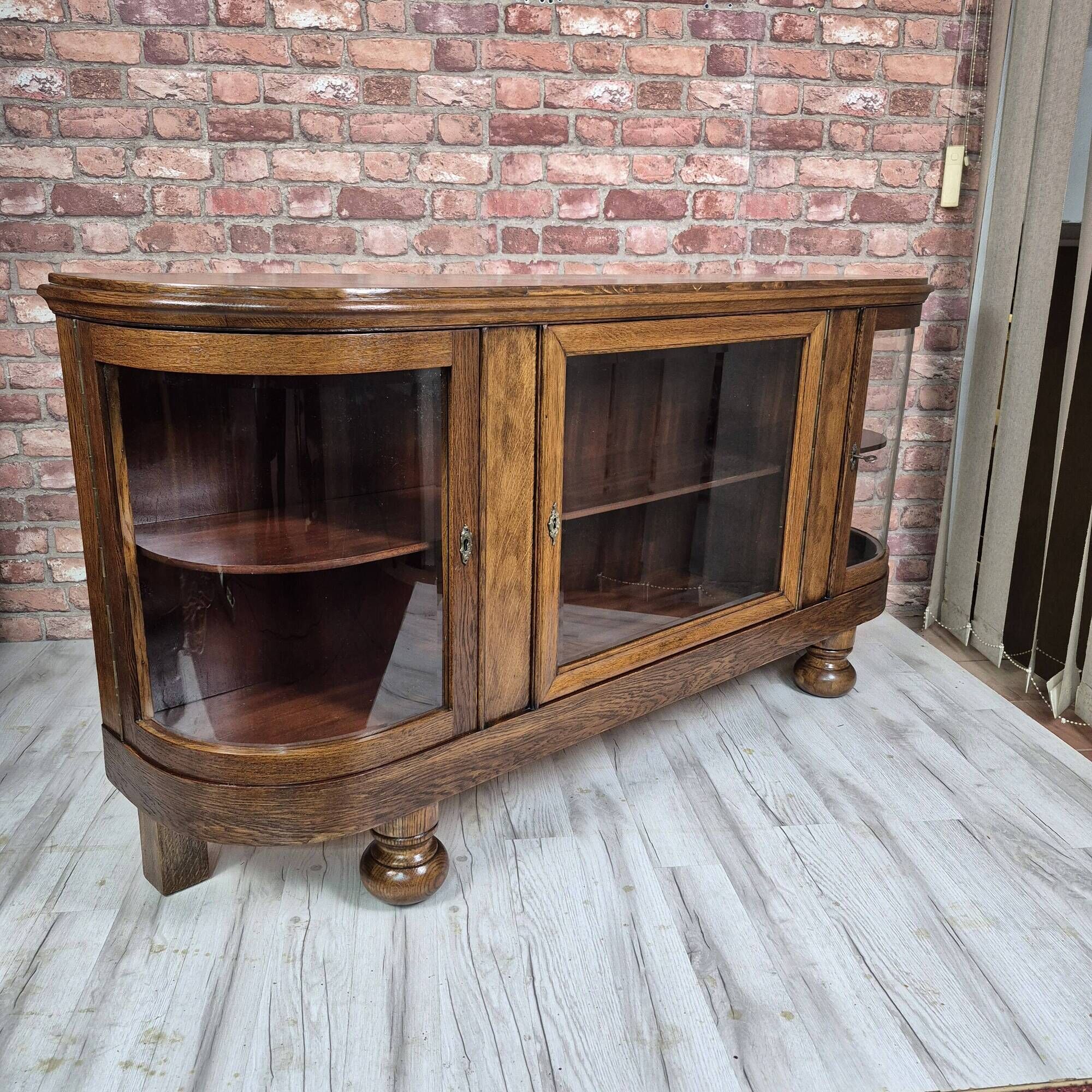Restored Art Deco Low Display Cabinet TV Console Curved Glass 1930s