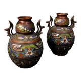 Pair of oriental metal vases from XXth century