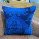 Vintage Turkish Rug Cushion, Handmade Electric Blue Geometric Wool Pillow
