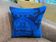 Vintage Turkish Rug Cushion, Handmade Electric Blue Geometric Wool Pillow