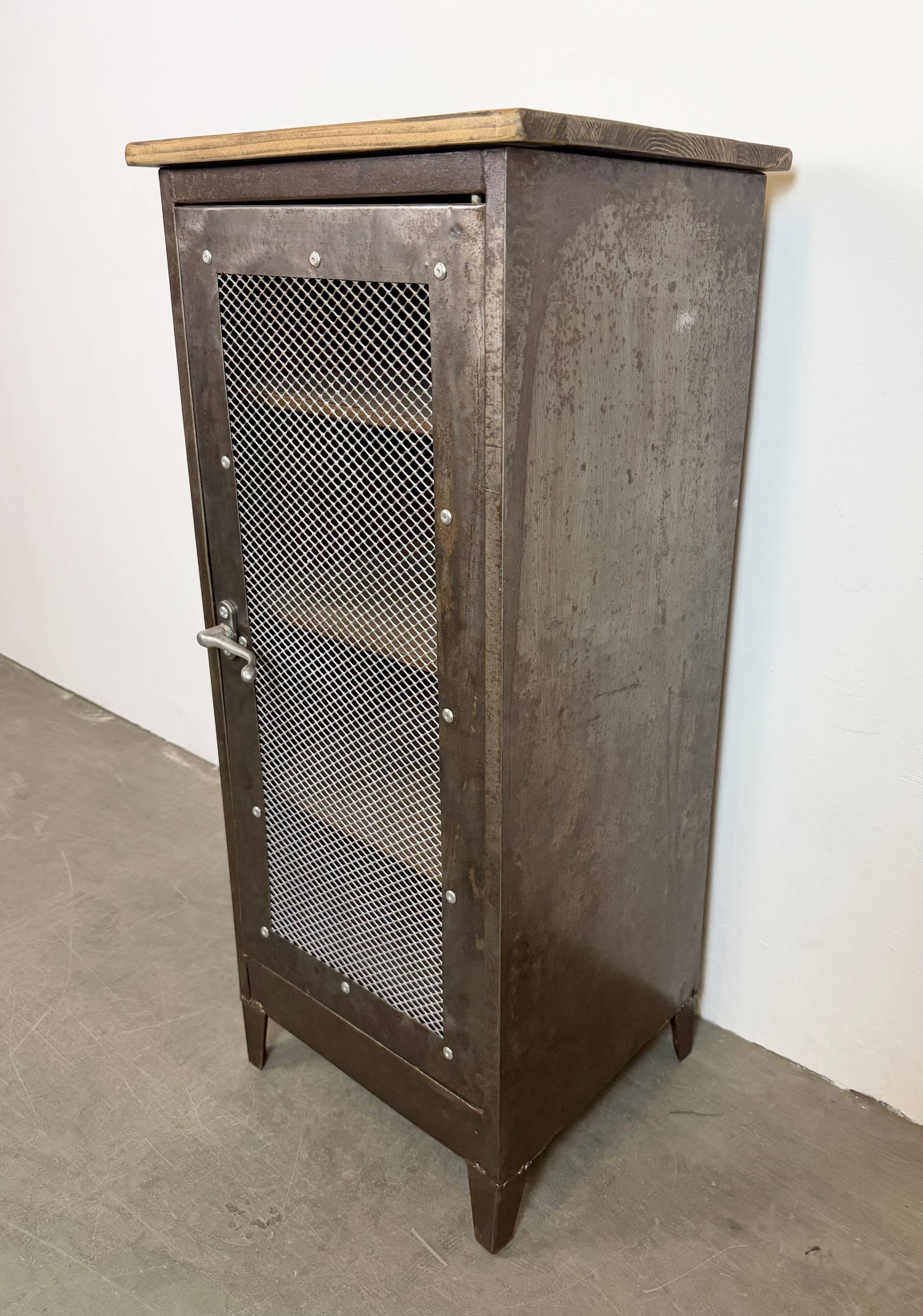 Industrial Iron Cabinet with Mesh Door, 1960s