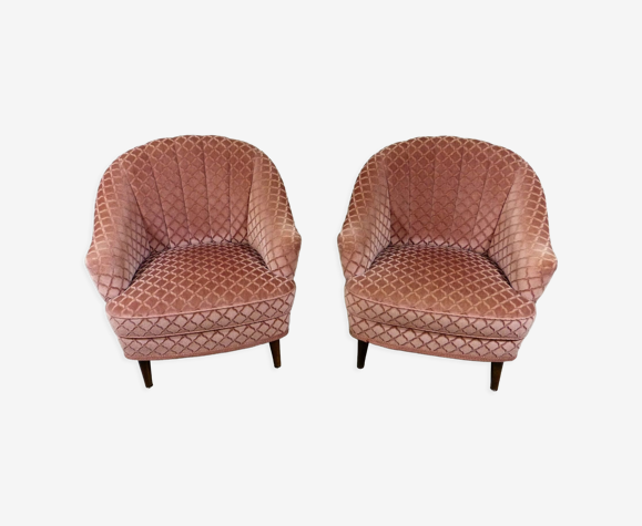 Set of 2 pink velour club chairs 1950’s