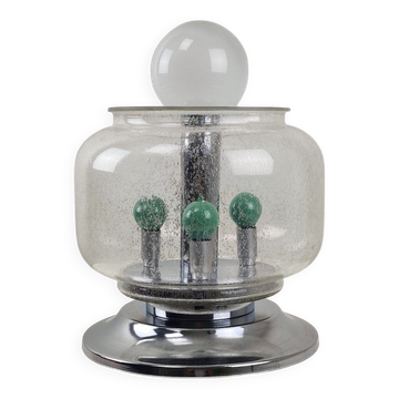 Lampe de table italienne de l'ère spatiale avec verre à bulles effervescent, années 1970