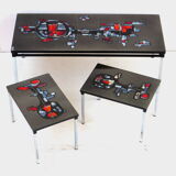 Vintage Adri Belgique ceramic nesting tables mimiset: 1 coffee table and 2 sidetables, 1960s