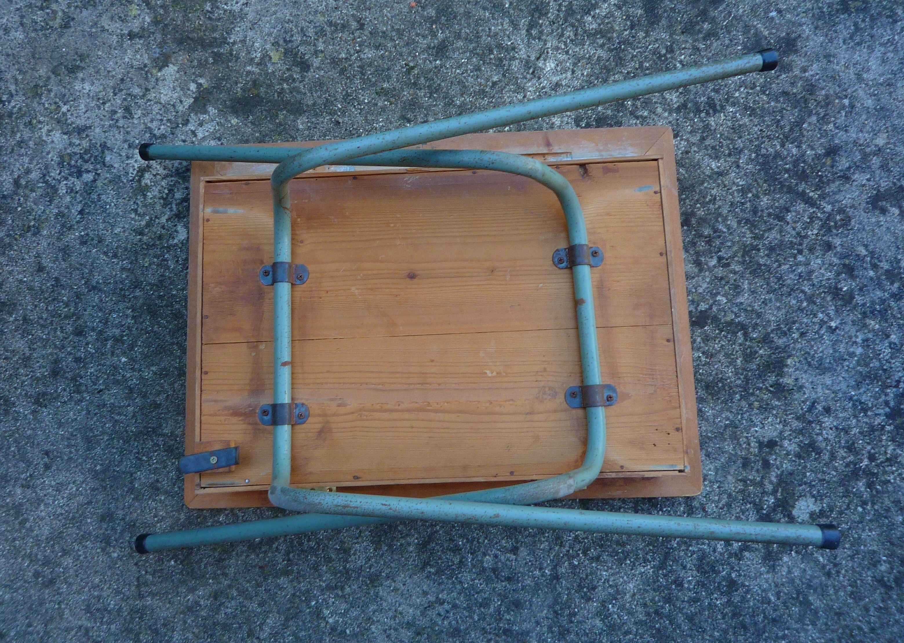 Folding school desk, wood and metal, vintage 50s