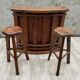 Bar and 2 brutalist stools in massive elm circa 1960