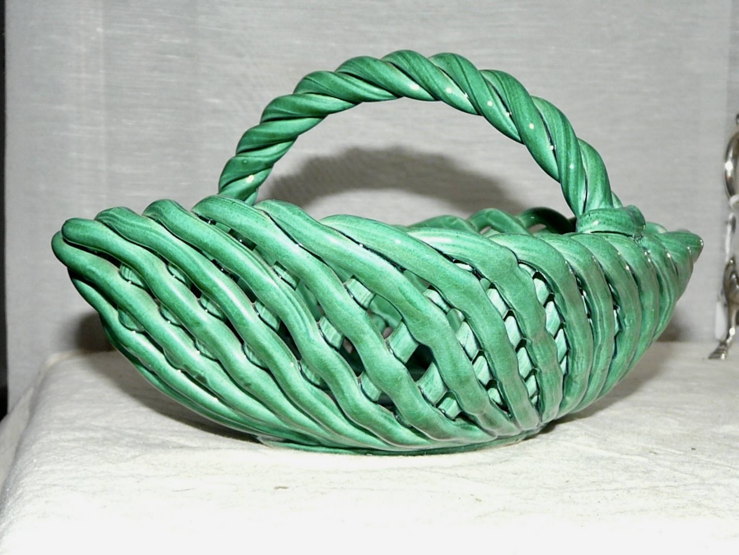 Vintage 1960s woven earthenware basket-shaped bowl