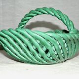 Vintage 1960s woven earthenware basket-shaped bowl