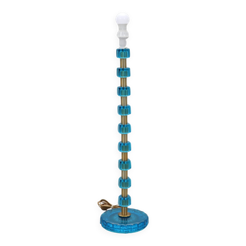 Lampe Nybro Armaturfabrik  Verre coulé bleu et laiton  Signé Suède 1960