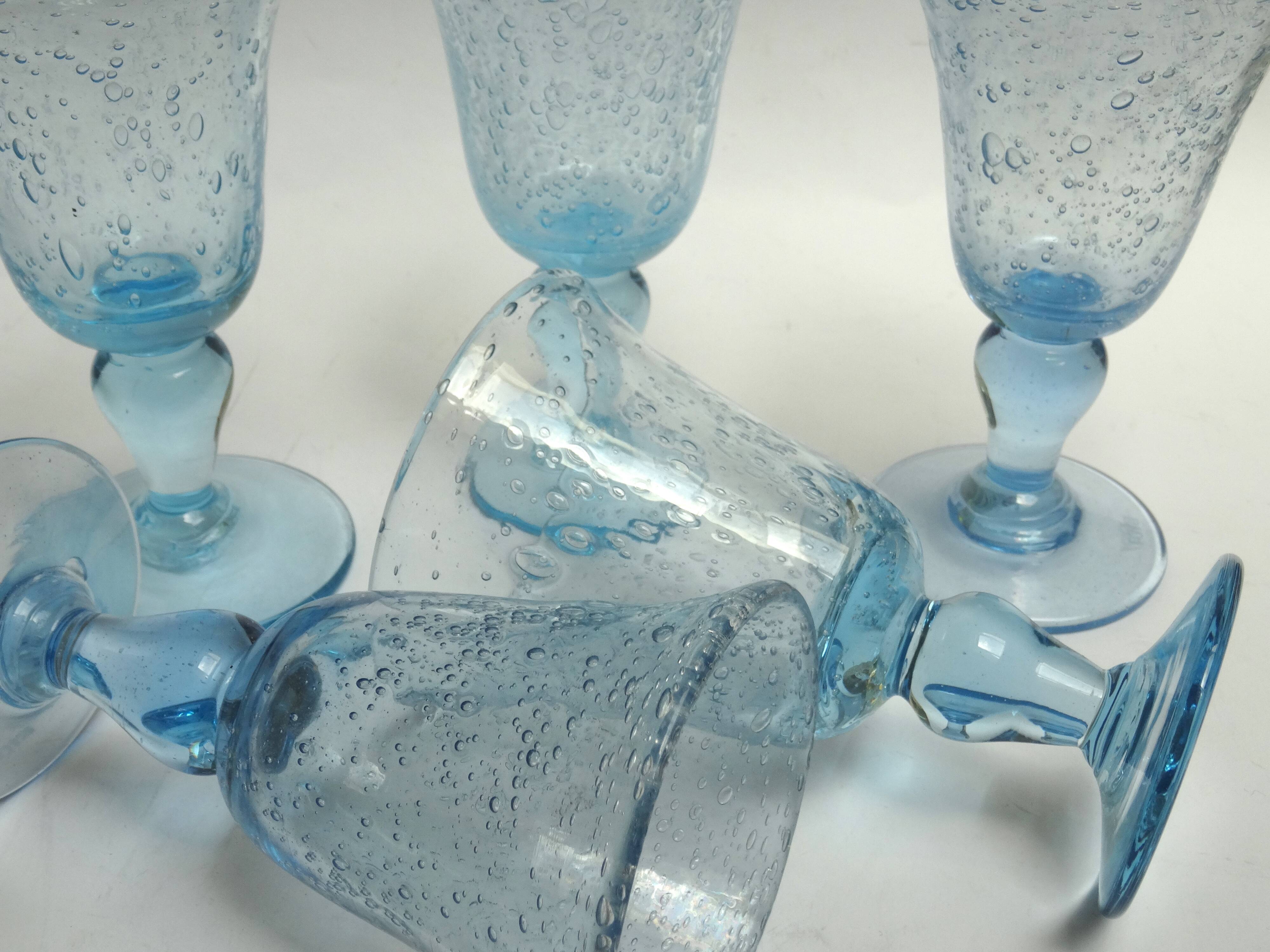 5 glasses with blue Biot stemmed