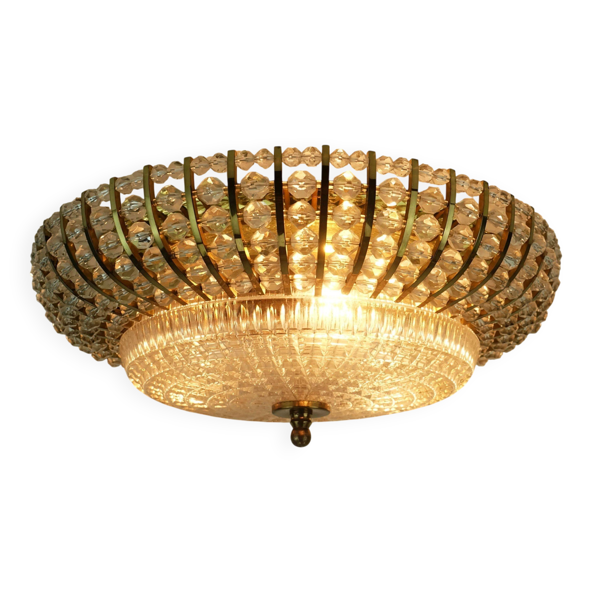 Glamorous 1960s mid century ceiling lamp ceiling fixture brass and glass