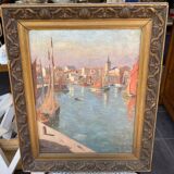 Vue de port signé Xavier Bricard ( 1870-1935)