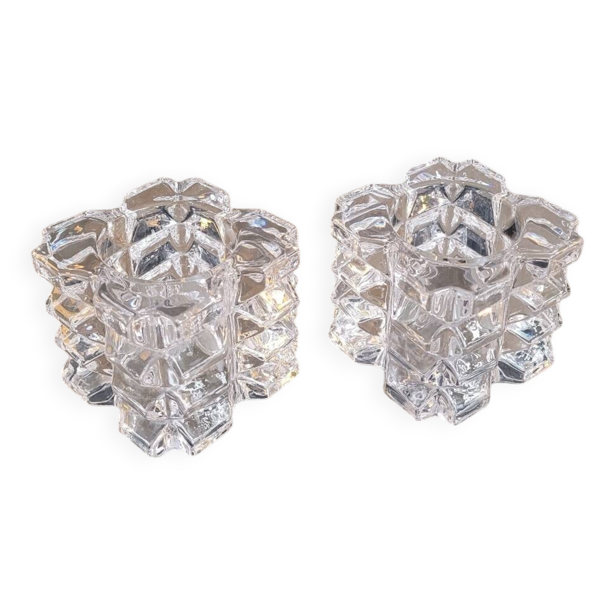 Pair of faceted glass tealight candle holders