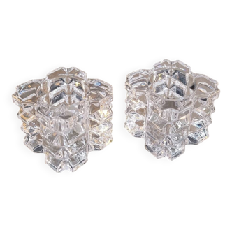 Pair of faceted glass tealight candle holders