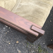 Fauteuils en bois et cuir avec pouf, ensemble de 4