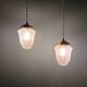Pair of Art Deco Skyscraper-style pendant lights in frosted glass, 1920-30