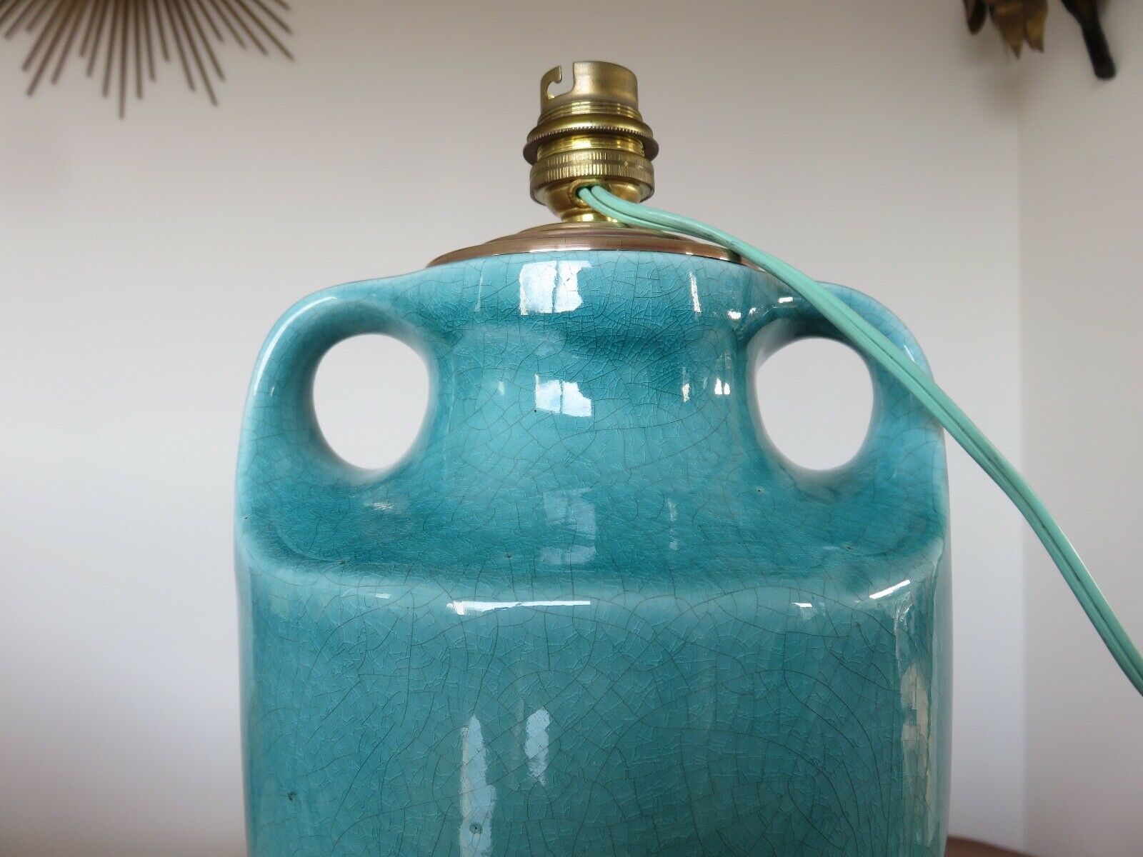 Turquoise cracked ceramic "amphora" lamp, numbered 50 60s