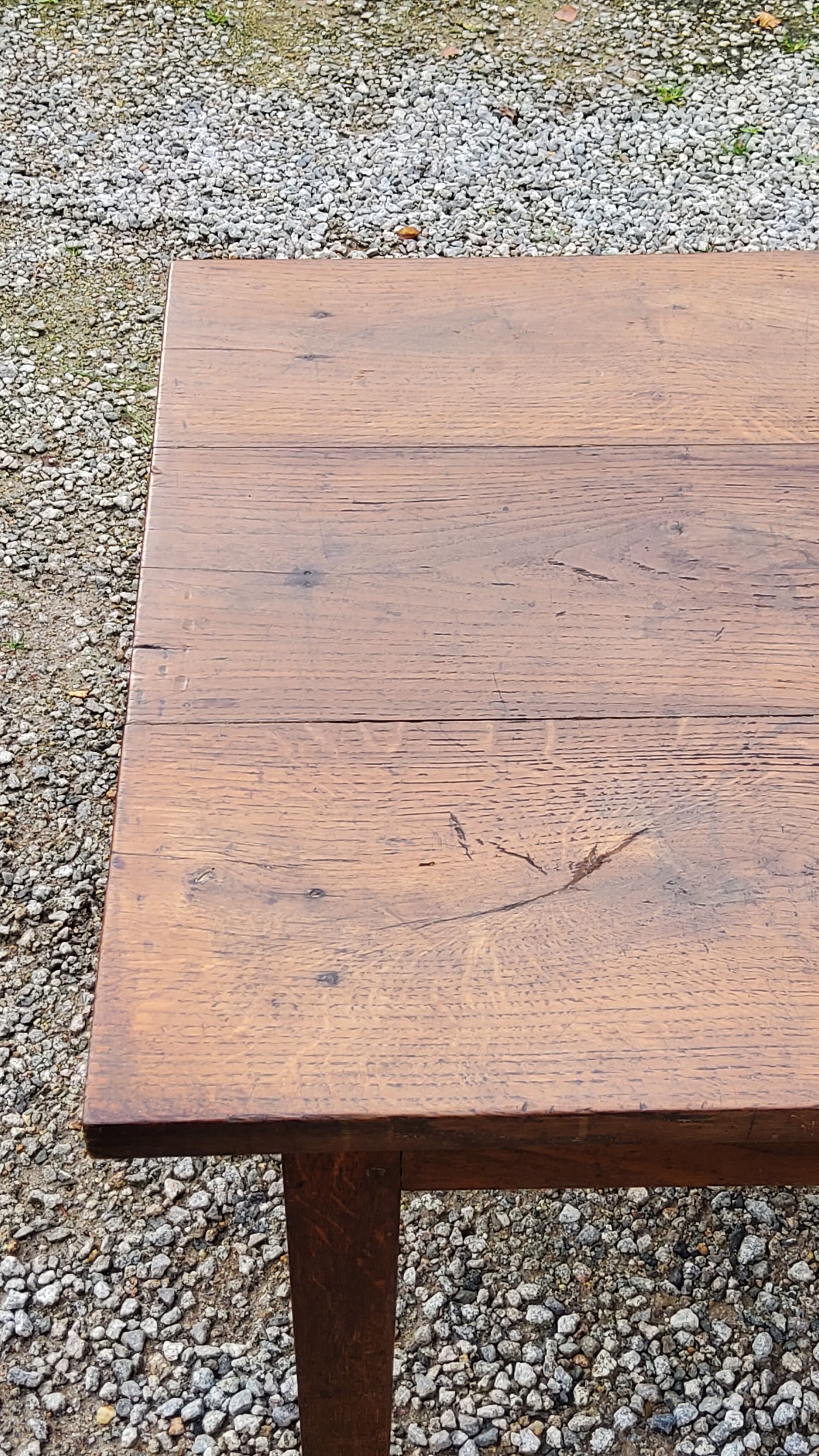 Oak farmhouse coffee table nineteenth century 1 drawer feet bobbins 149cm