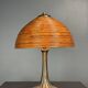 Midcentury mushroom pencil reed rattan bamboo and brass table lamp, 1970s