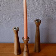 Set of three turned wooden candlesticks, Danish Scandinavian design, 1960s.
