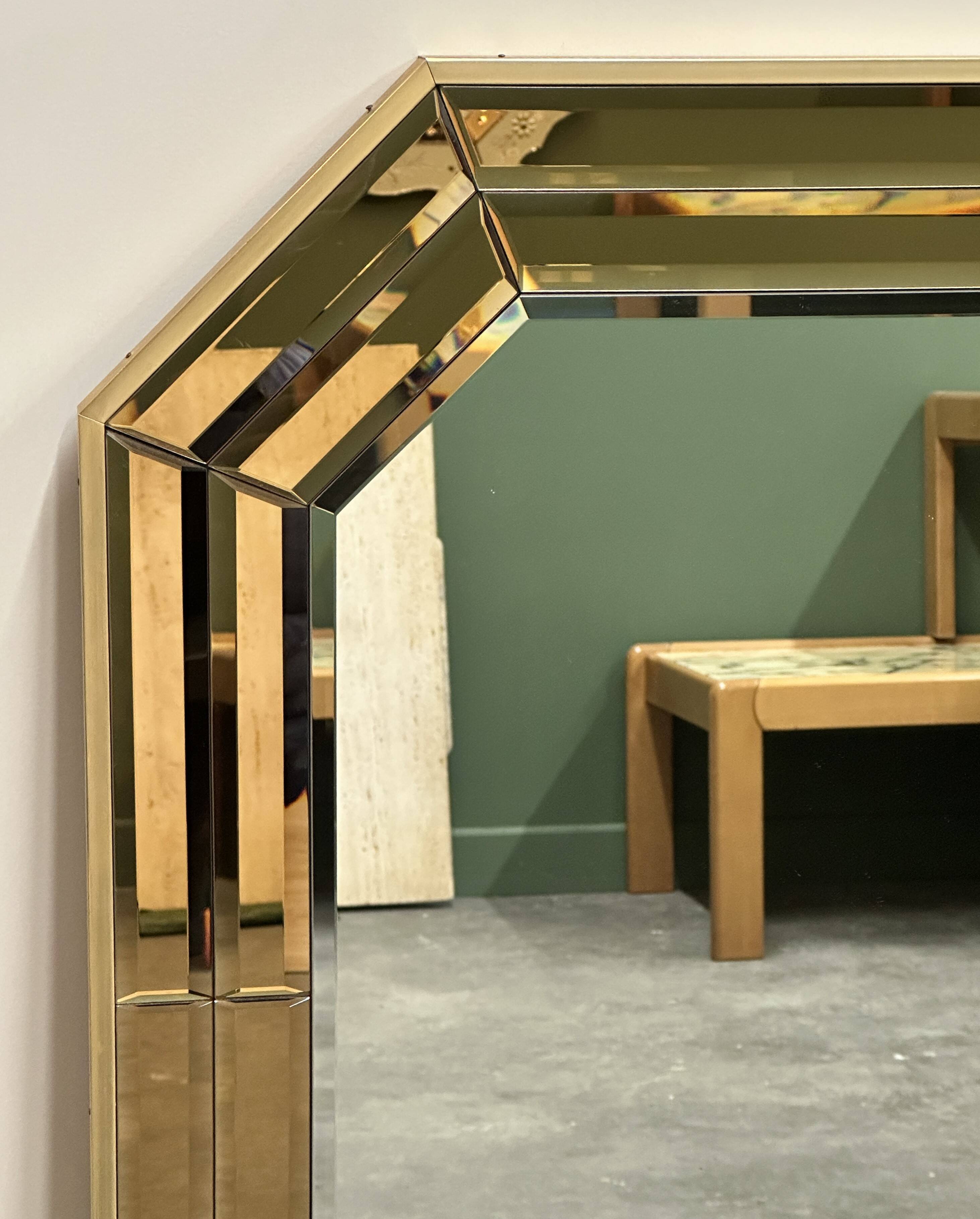 Octagonal Wall Mirror with Faceted Stained Glass Rim from Schöninger, 1970s