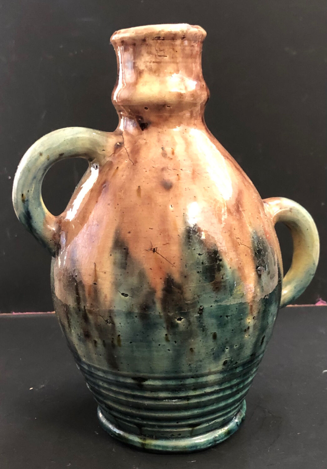 Vase with asymmetrical handles in Flemish stoneware