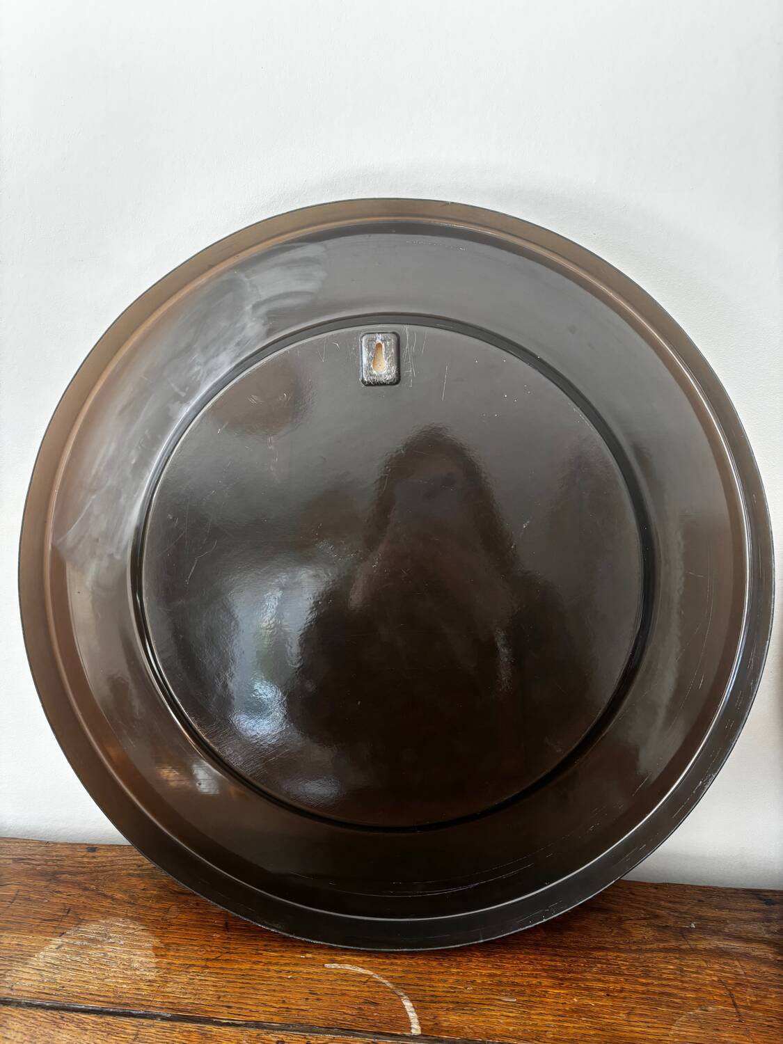 Vintage round mirror from the 70s, smoked brown plastic
