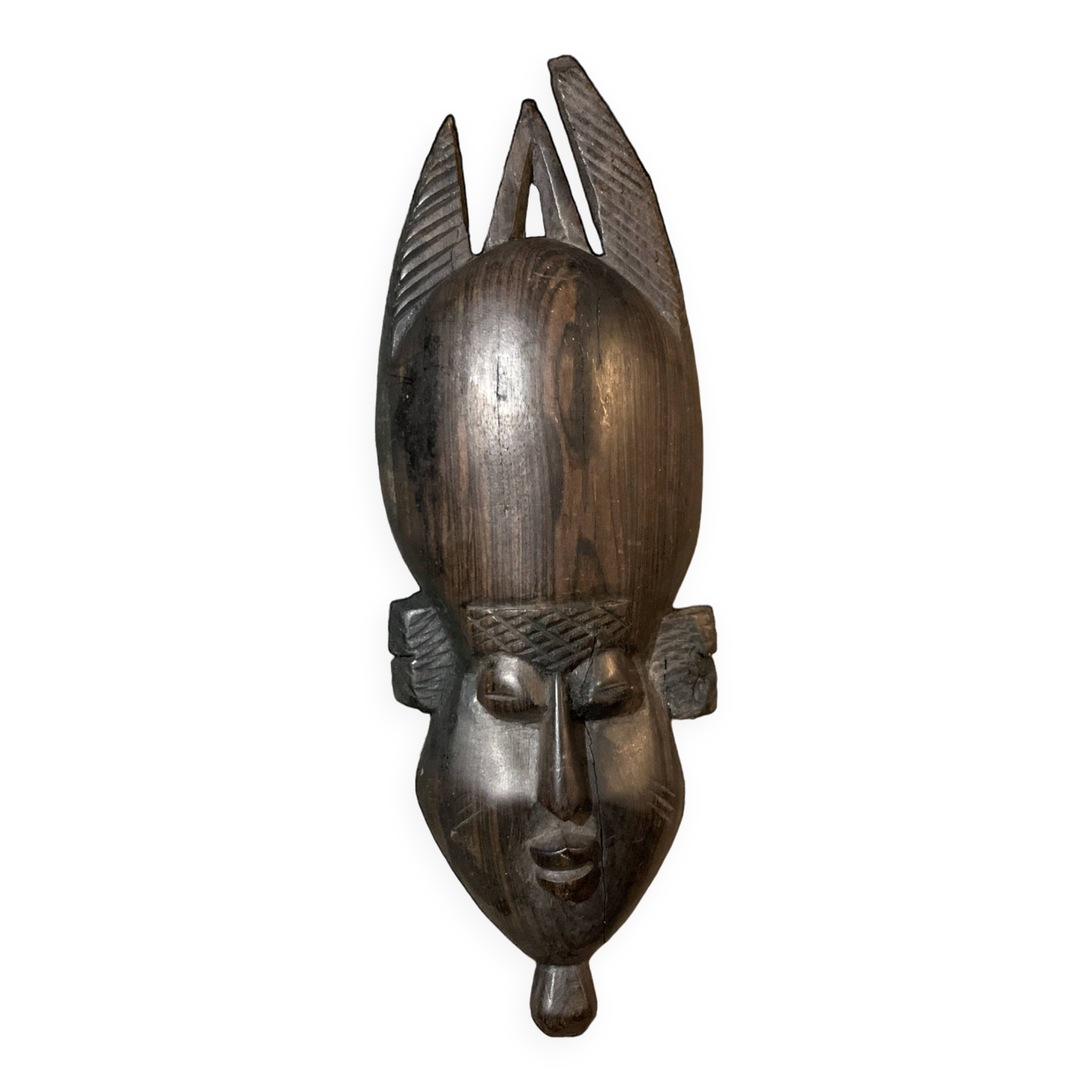 African mask 19cm hand carved tribal statuette wood Baoulé Ivory Coast Vintage old