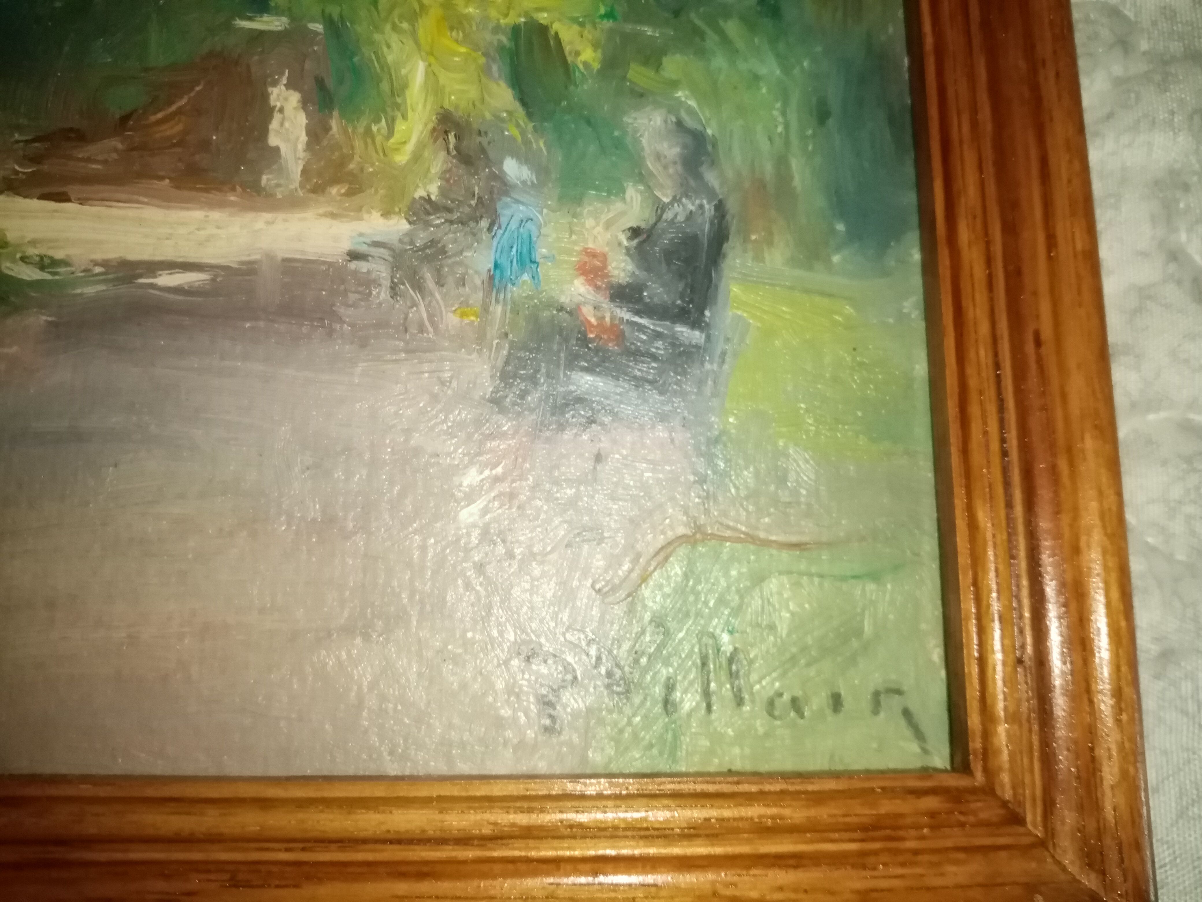 Old impressionist painting "the garden of the massena museum" sign pierre villain