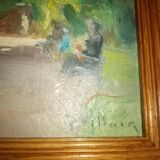 Old impressionist painting "the garden of the massena museum" sign pierre villain